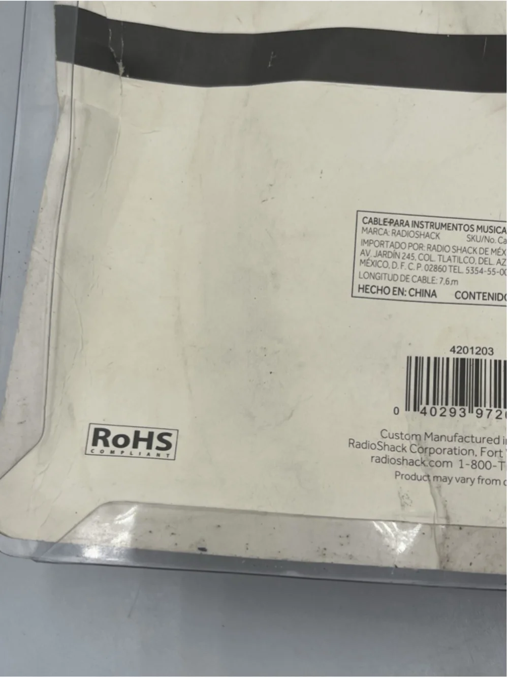 RADIOSHACK 7.6m 25-Ft Instrument Cable 1/4